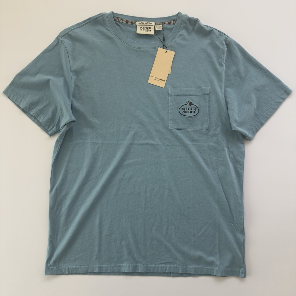 Scotch‎ & Soda Men's Short Sleeve T- Shirt Novel Blue Embroidery Left Pocket XL